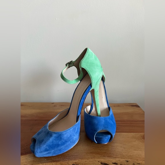 BCBGeneration Lin Color Block Peep Toe Suede Stiletto - Size 8.5 - Picture 1 of 14